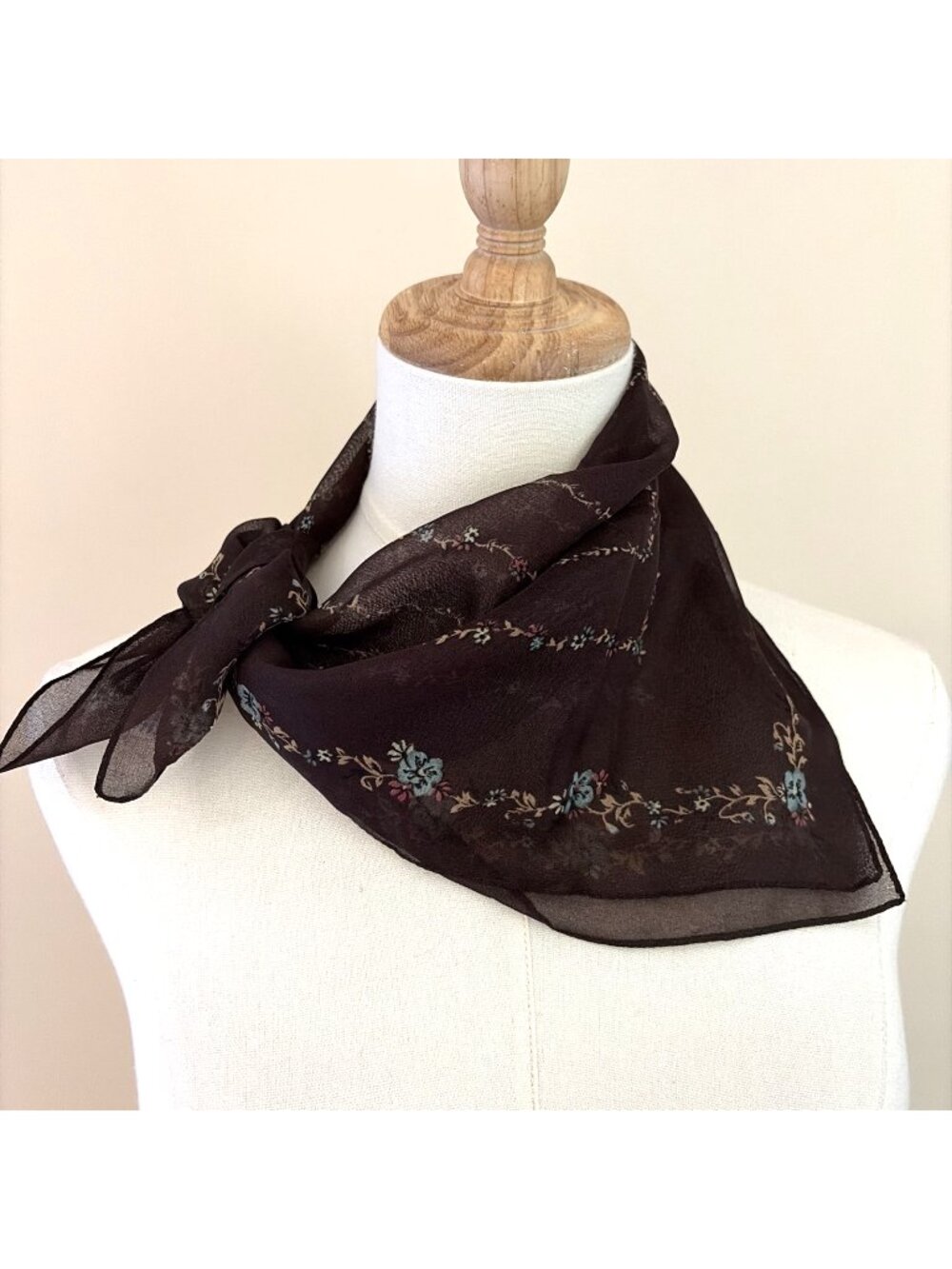 Vintage 1990s GAP Floral Scarf 20x20" Square Brown Floral Sheer Made in Italy